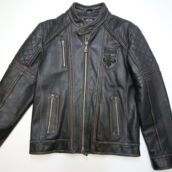 Affliction Black Premium Limited Leather Jacket Mens L fits Slim Cross Back Moto - Picture 6 of 16